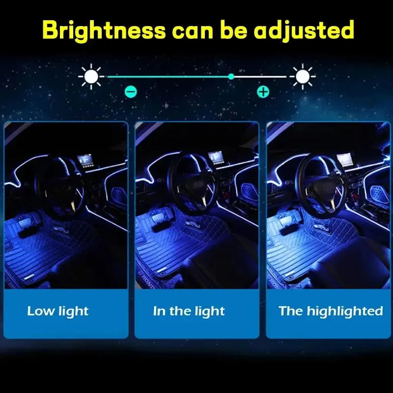 Car Interior Neon RGB Led Ambient Light Fiber Optic Kit With APP Sound Control Multiple Modes Auto Atmosphere Decorative Lamp