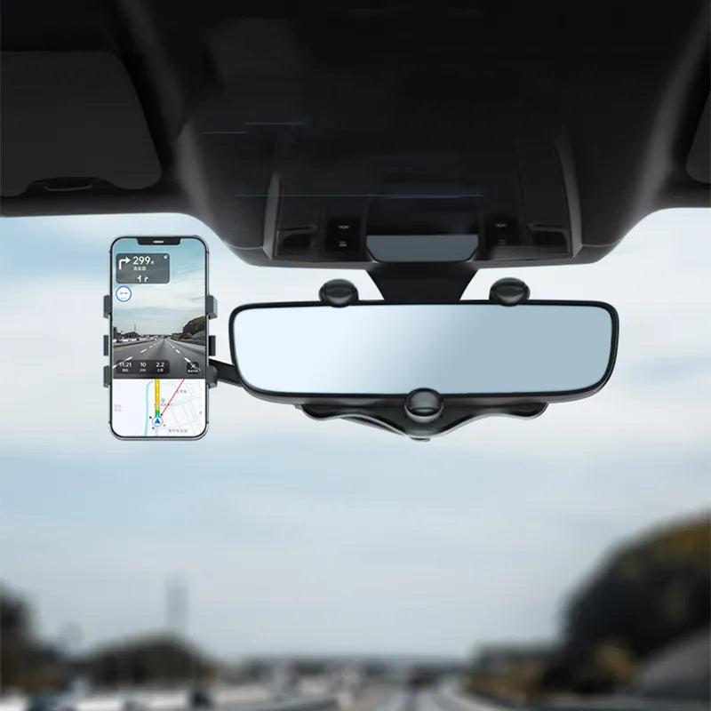 360° Car Rearview Mirror Phone Holder for Car Mount Phone and GPS Holder Support Rotating Adjustable Telescopic Phone Stand