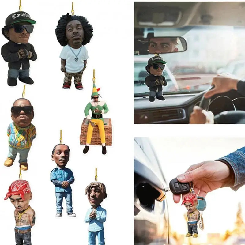 Car Pendant Rapper Hanging Ornament Car Interior Decoration Rapper Classic Posture Rear View Mirror Accessories Key Chain 2D