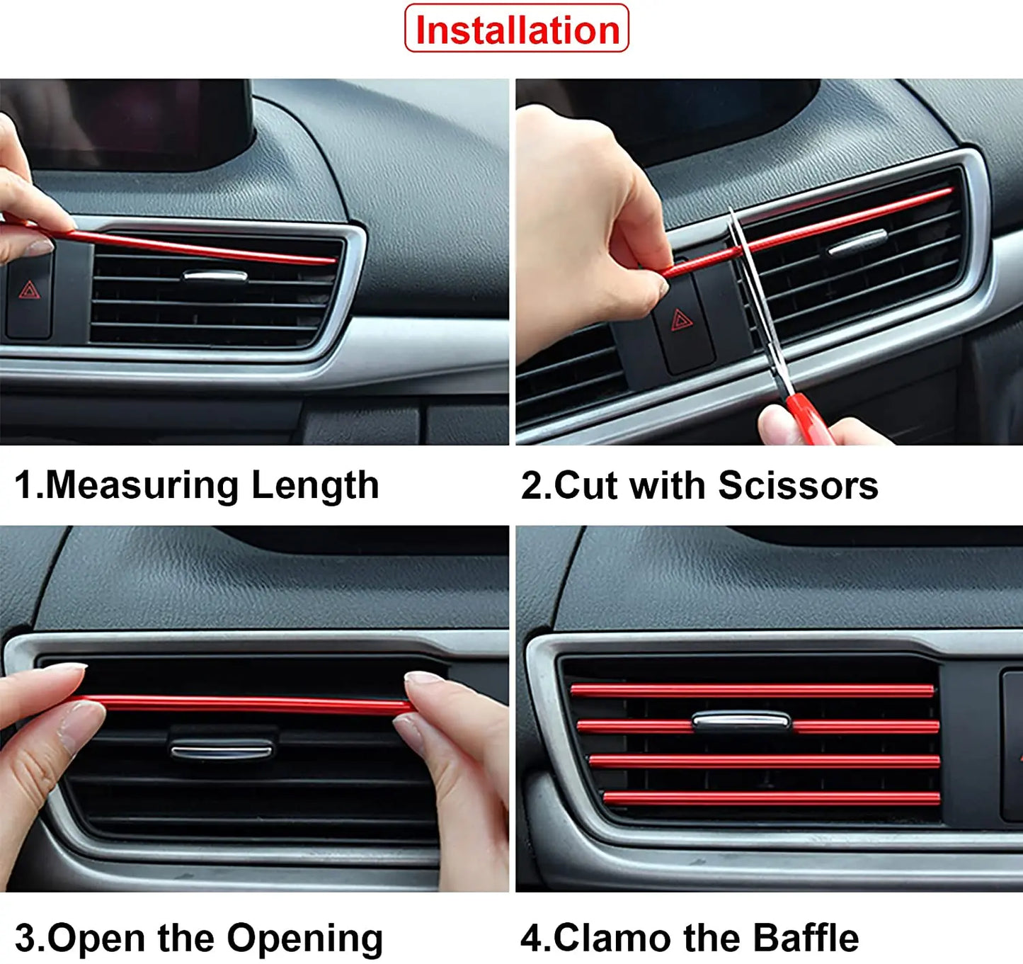 10Pcs 20cm Car Air Conditioner Outlet Decorative U Shape Moulding Trim Decor Strips Car Styling Car Door Edge Corner Protector